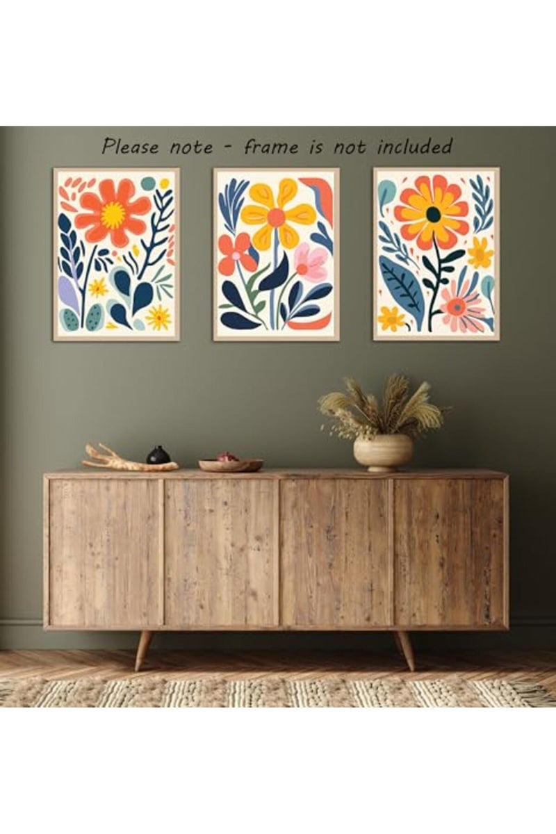 Eviepops Prints ALAYRA Retro Groovy Flowers Wall Art Set of 3 Unframed Poster Prints, Modern Abstract Floral Design, Lounge Bedroom Kitchen Posters Home Decor, Flower Market Vibrant 60s 70s, Blue Coral Yellow (A4) - Image 5
