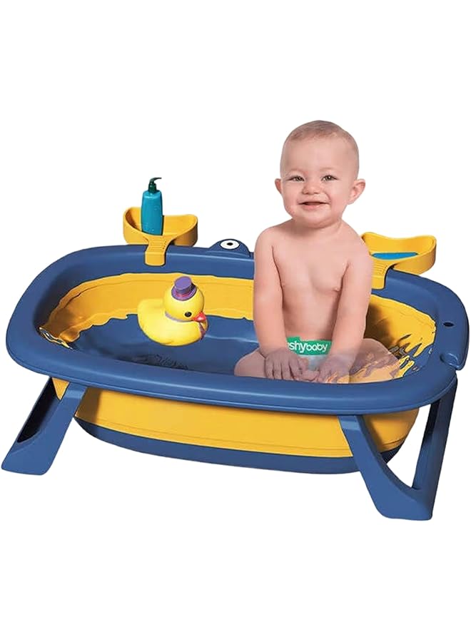 Motim 9 Pcs Cute Crab Design Baby Bath Tub Foldable Bathtub + Bathmat Cushion + Temperature Measurement Card*1 + Duckling Toys *2 + Ocean Balls *4 - Image 1