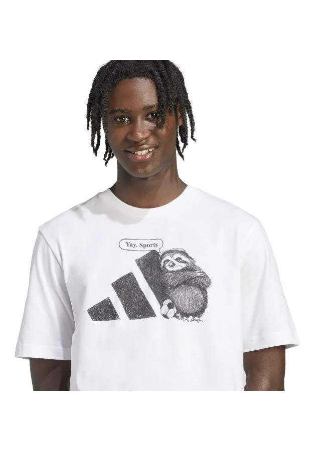 اديداس تي شيرت رجالي أبيض بطبعة     بأكمام قصيرة