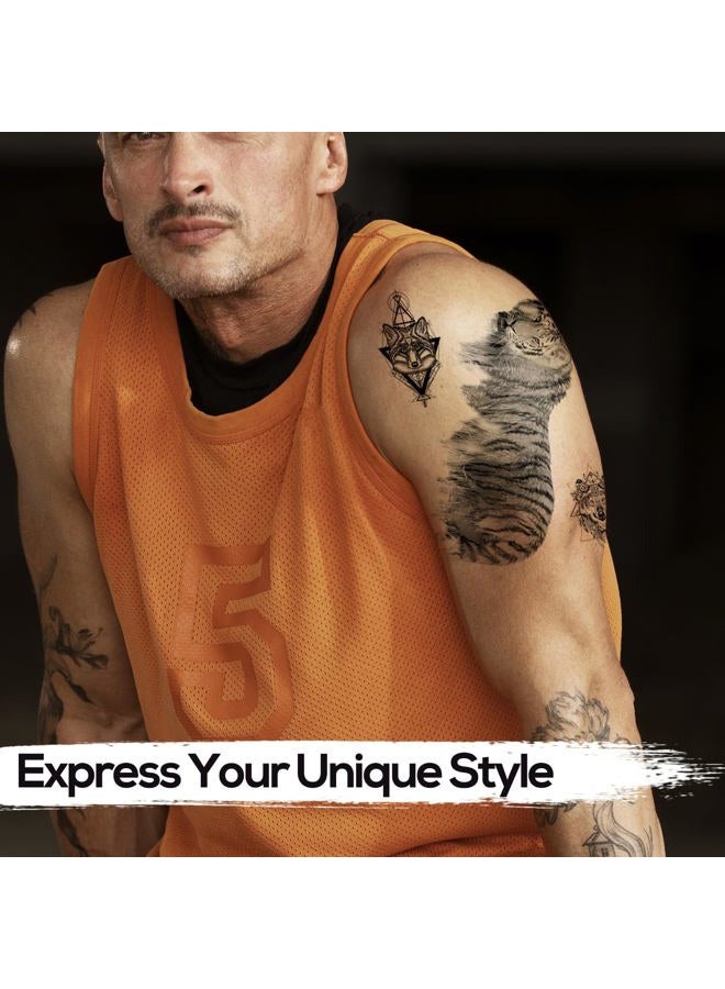 Kotbs 6 Sheets Large Temporary Tattoo Black Strong Wolf Tiger Tattoo Sticker for Men Women Guys Waterproof Body Art Makeup Fake Tattoos - Image 3