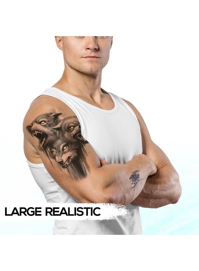 Kotbs 6 Sheets Large Temporary Tattoo Black Strong Wolf Tiger Tattoo Sticker for Men Women Guys Waterproof Body Art Makeup Fake Tattoos - Image 4