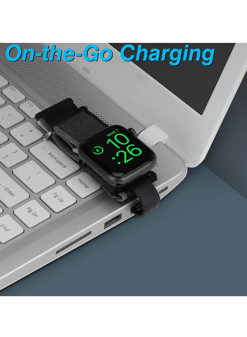 SYOSI Wireless Rechargeable Nylon Band for Apple Watch Series 8/7/6/5/4/3/2/1/SE, Adjustable Length, USB-A Charging, Fast Charging, Waterproof, Stretchy, On-the-Go Charging - Image 4