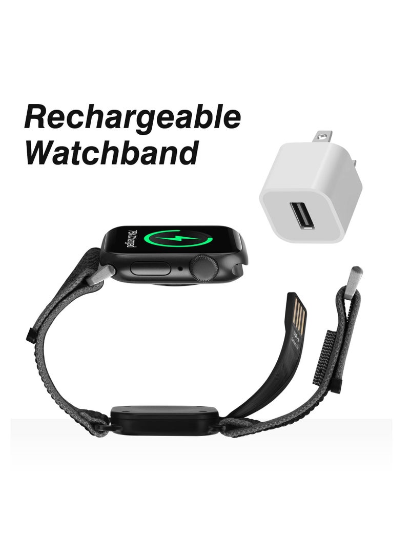 SYOSI Wireless Rechargeable Nylon Band for Apple Watch Series 8/7/6/5/4/3/2/1/SE, Adjustable Length, USB-A Charging, Fast Charging, Waterproof, Stretchy, On-the-Go Charging - Image 2