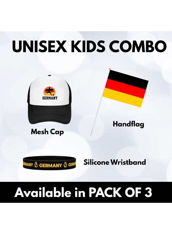 PRINTSHOP4ME Germany Football Kids Combo Set | Pack of 3 | Cap, Hand Flag, Silicone Wristband | Sports Match Wear for Boys and Girls - Image 2