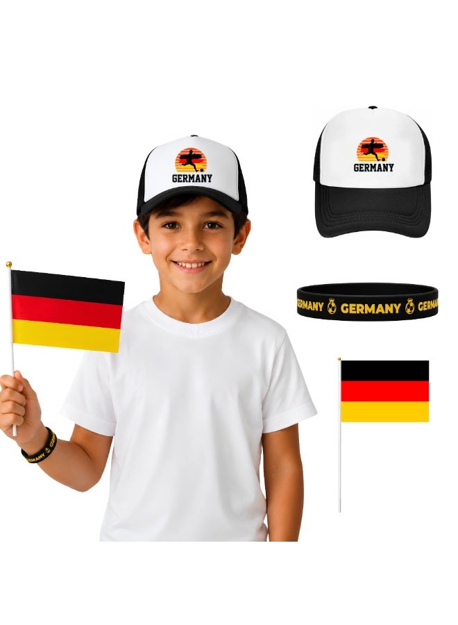 PRINTSHOP4ME Germany Football Kids Combo Set | Pack of 3 | Cap, Hand Flag, Silicone Wristband | Sports Match Wear for Boys and Girls - Image 1