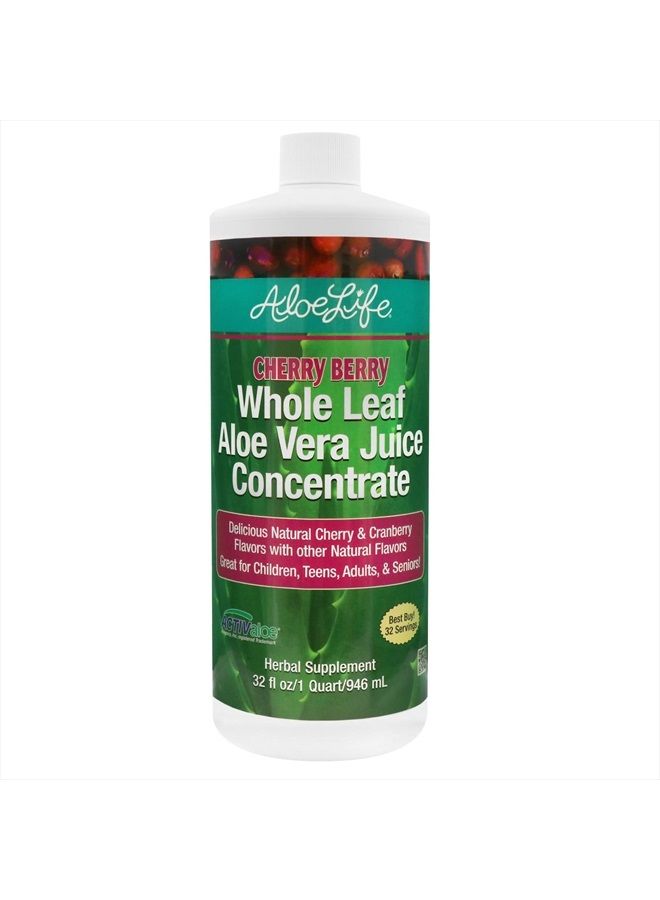 Aloe Life Whole Leaf Aloe Vera Juice Concentrate, Soothing Relief for Indigestion, Antioxidant Catalyst, Supports Energy & Wellness, Certified Organic Aloe Leaves, Gluten-Free (Cherry Berry, 32 oz)  - Image 1