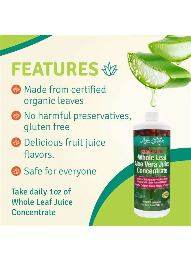 Aloe Life Whole Leaf Aloe Vera Juice Concentrate, Soothing Relief for Indigestion, Antioxidant Catalyst, Supports Energy & Wellness, Certified Organic Aloe Leaves, Gluten-Free (Cherry Berry, 32 oz)  - Image 5