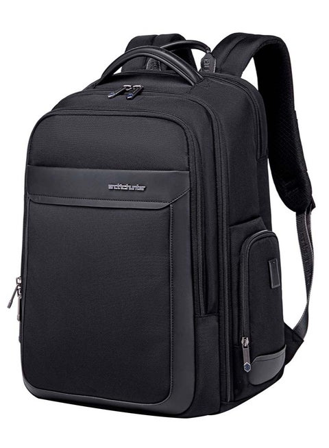 حقيبة كمبيوتر محمول للسفر للأعمال ، حقيبة ظهر متينة مع منفذ شحن USB وحجرة كمبيوتر محمول 17 بوصة ، حقيبة كمبيوتر مدرسية مقاومة للماء للرجال ، أسود