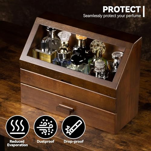 Miratino منظم عطر ميراتينو للرجال - حامل مضاد للغبار مع درج، منظم عطر خشبي للمنضدة، حامل عطر بسعة كبيرة، هدية رائعة للرجال - Image 3