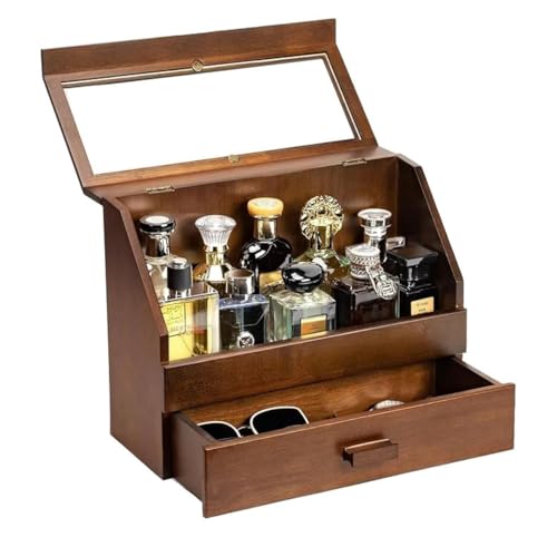 Miratino منظم عطر ميراتينو للرجال - حامل مضاد للغبار مع درج، منظم عطر خشبي للمنضدة، حامل عطر بسعة كبيرة، هدية رائعة للرجال - Image 1
