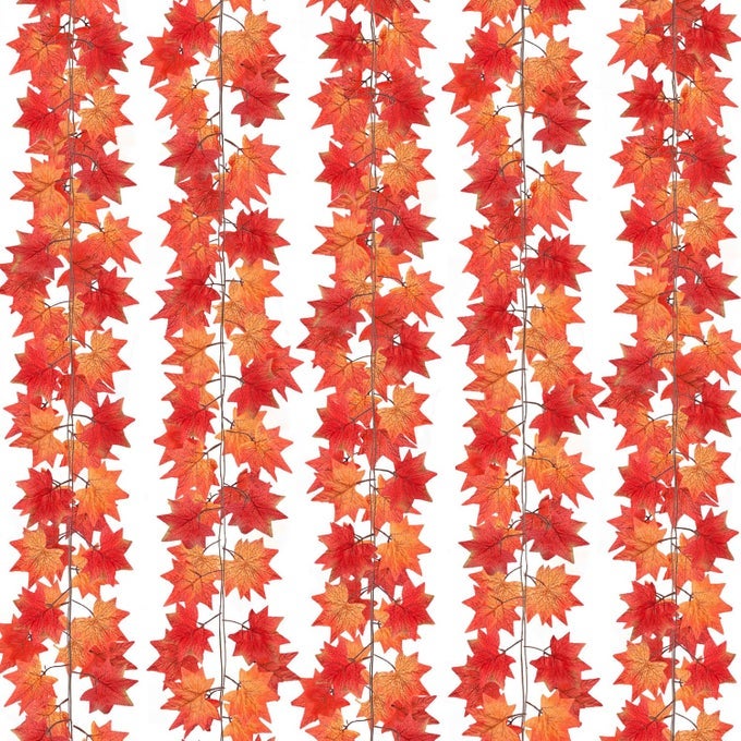 24 PACK FALL LEAF GARLAND HANGING VINES GARLAND ARTIFICIAL FALL MAPLE LEAVES THANKSGIVING DECOR FOR HOME FIREPLACE PARTY MIXED COLOR