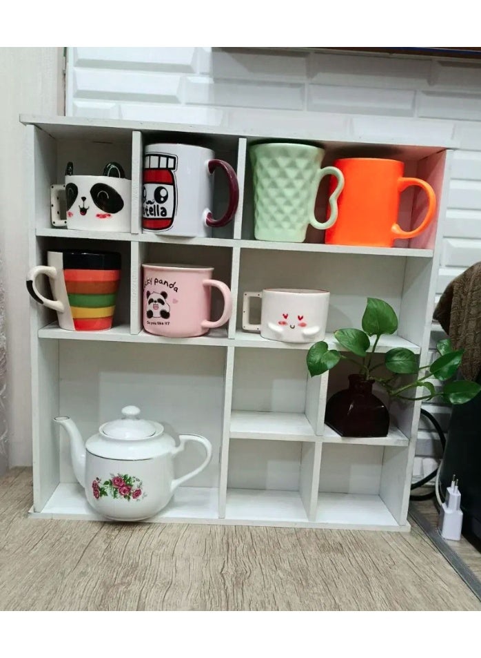 eBasket 11-Compartment Mug Storage Unit - Moss wood unit with a duco acrylic finish for stylish organization of mugs and pitchers. Creates a coordinated look and saves storage space. Size: 60*60*5 cm (White) - Image 1