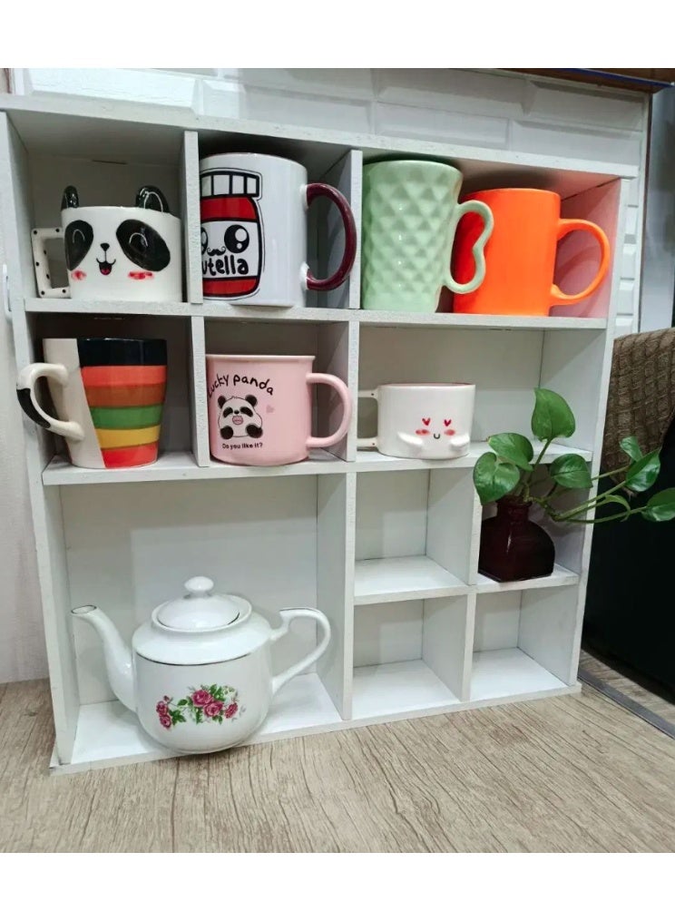 eBasket 11-Compartment Mug Storage Unit - Moss wood unit with a duco acrylic finish for stylish organization of mugs and pitchers. Creates a coordinated look and saves storage space. Size: 60*60*5 cm (White) - Image 3