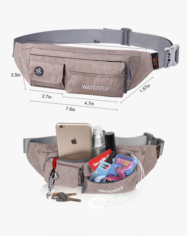 WATERFLY Fanny Pack for Women Men Water Resistant Small Waist Pouch Slim Belt Bag with 4 Pockets for Running Travelling Hiking Walking Lightweight Crossbody Chest Bag Fit All Phones… - Image 2