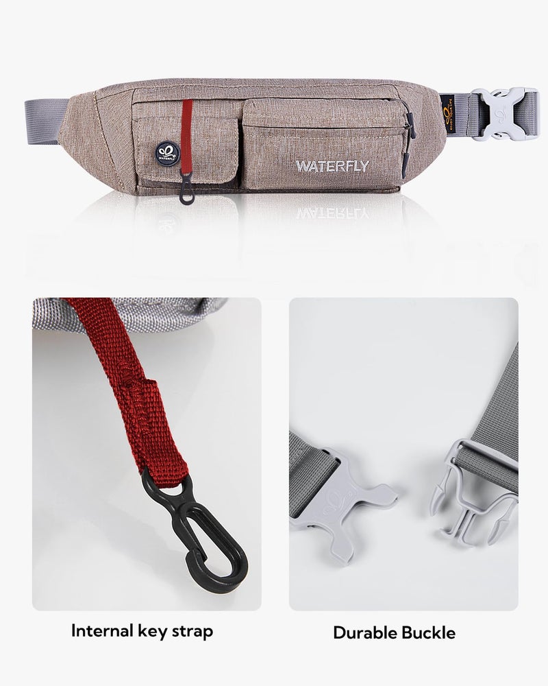 WATERFLY Fanny Pack for Women Men Water Resistant Small Waist Pouch Slim Belt Bag with 4 Pockets for Running Travelling Hiking Walking Lightweight Crossbody Chest Bag Fit All Phones… - Image 3