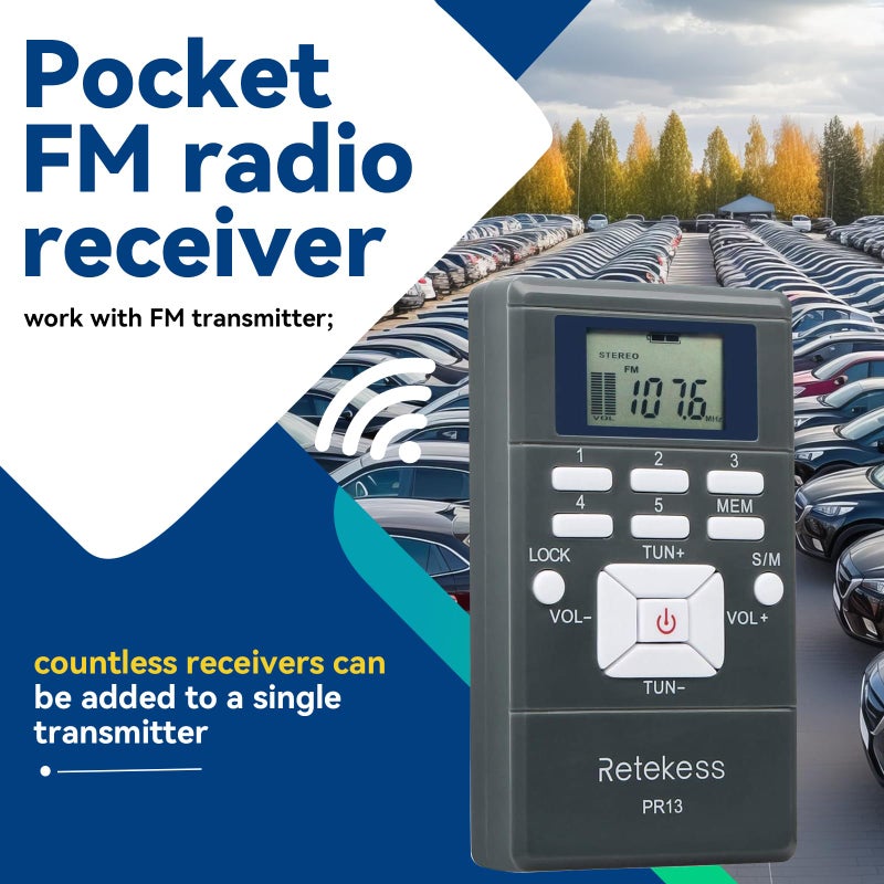 Retekess نظام ميكروفون لاسلكي من ريتكيس مع 1 مرسل TR503 و 5 مستقبلات راديو FM PR13، نظام استماع FM للكنيسة، التدريب، المدرسة (حالة 1 مرسل 5 مستقبلات) - Image 5