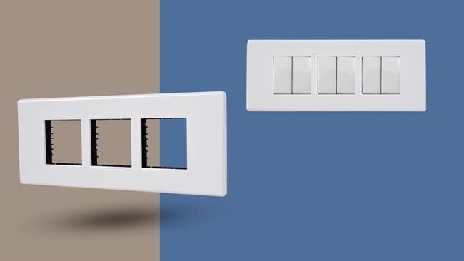 SEER 6 Module Switch Board Cover Plate, White Chrome Finish, Polycarbonate Frame (6 module plate white) - Image 3