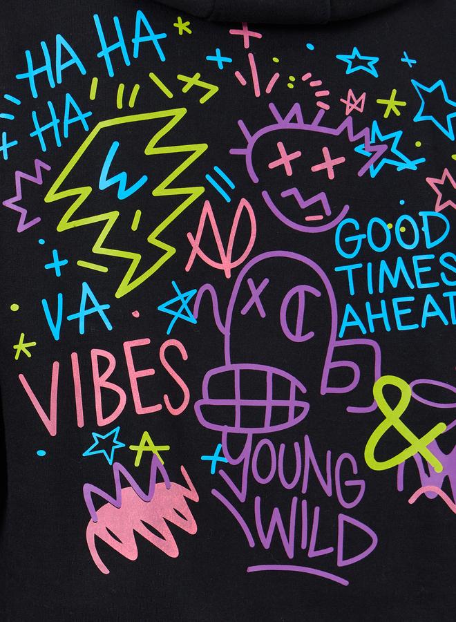 Styli Men Black Oversized Graphic Print Hoodie - Image 3