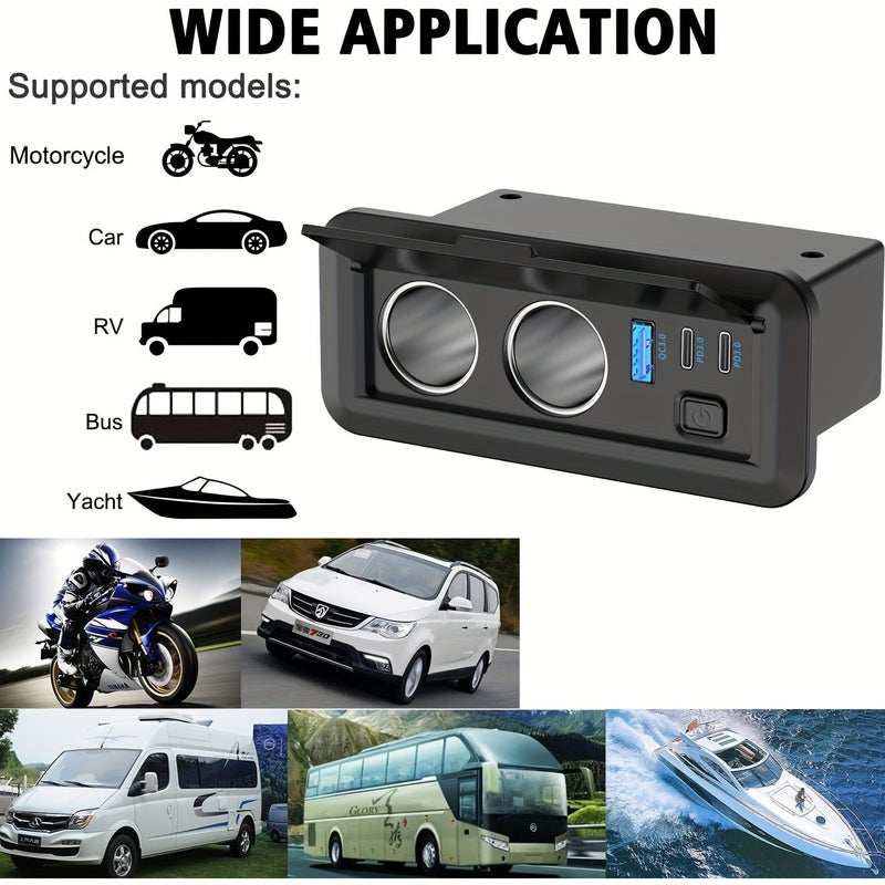 12V 24V Blue Light Dual Car USB Fast Charger 3 Port Power Splitter Adapter for Truck RV Marine - Image 3