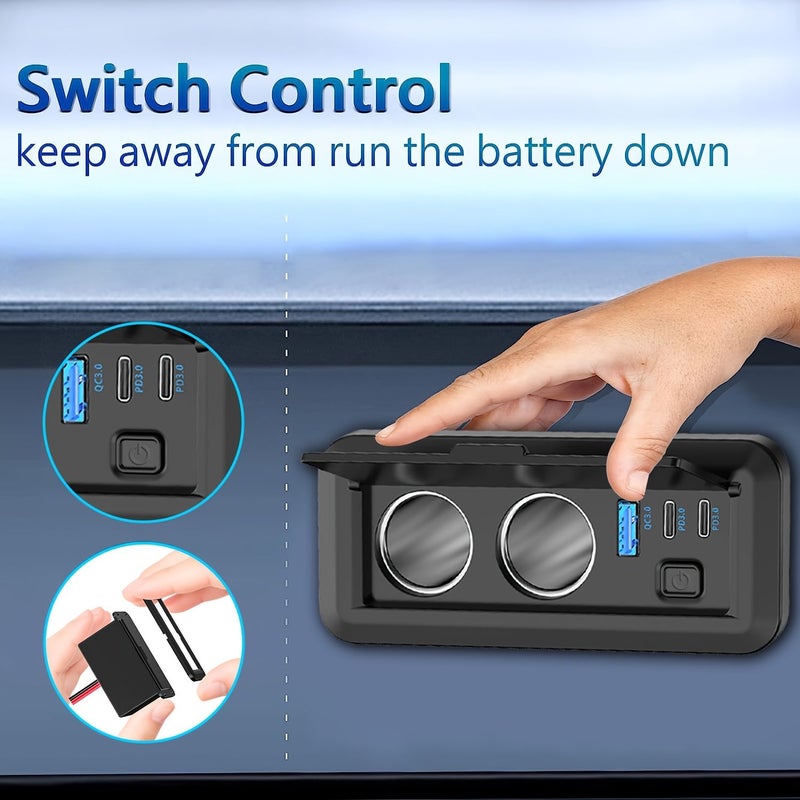 12V 24V Blue Light Dual Car USB Fast Charger 3 Port Power Splitter Adapter for Truck RV Marine - Image 4