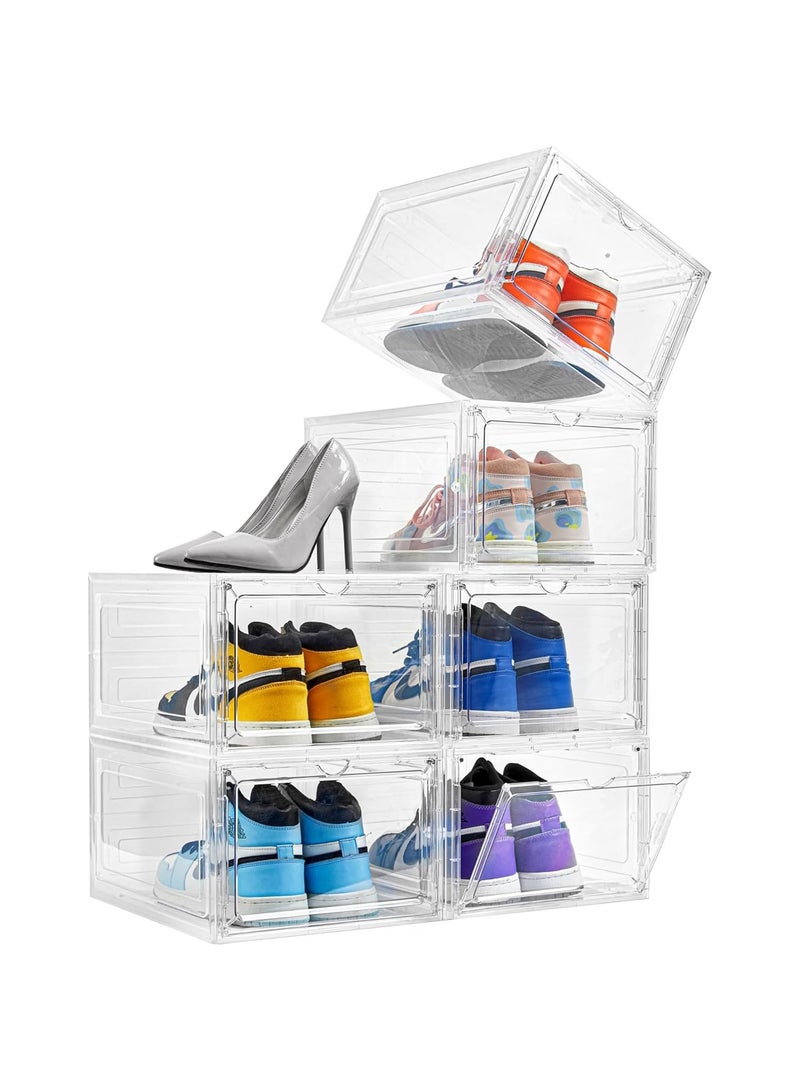 3-Pcs Shoe Racks, Stackable Plastic Shoe Box with Clear Door, Easy Assembly, Multi-Purpose Durable Organizer Containers for Shoes, Books, Toys, Clothing and Jewelry - Image 1