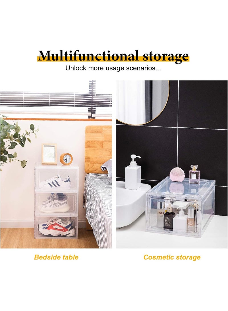 3-Pcs Shoe Racks, Stackable Plastic Shoe Box with Clear Door, Easy Assembly, Multi-Purpose Durable Organizer Containers for Shoes, Books, Toys, Clothing and Jewelry - Image 5