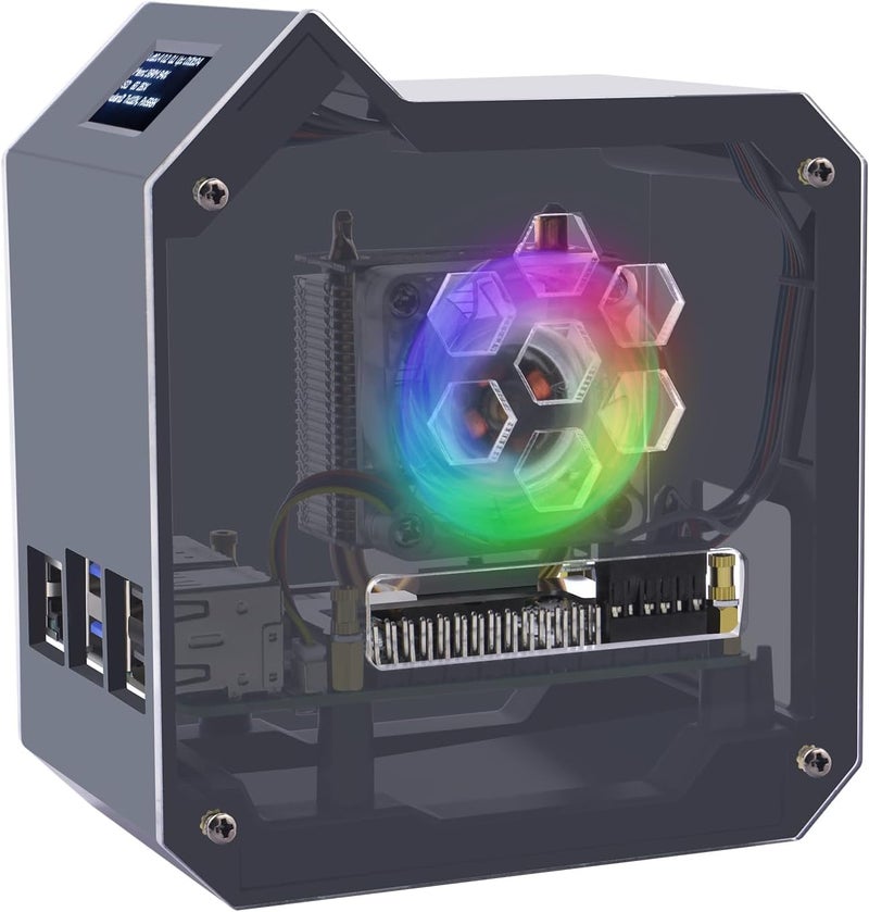 REES52 Mini Tower Kit for Raspberry Pi 5, Case with ICE Tower Cooler, 0.96'' OLED Module, GPIO 1 to 2 Expansion Board for Raspberry Pi 5 8GB 4GB 16GB - Image 1