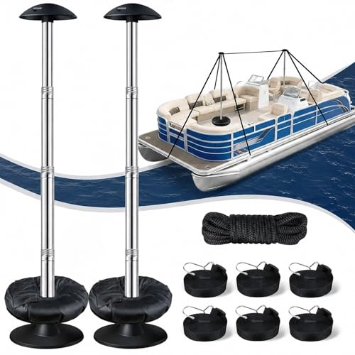 Fuprosico Pontoon Cover Support Poles with Ring Sandbag Much More Stable,Adjustable Boat Cover Support System Won't Retract for Pontoon,Jon,Bass,V-Hull Boat with Heavy Duty Straps,Stainless Steel - Image 1