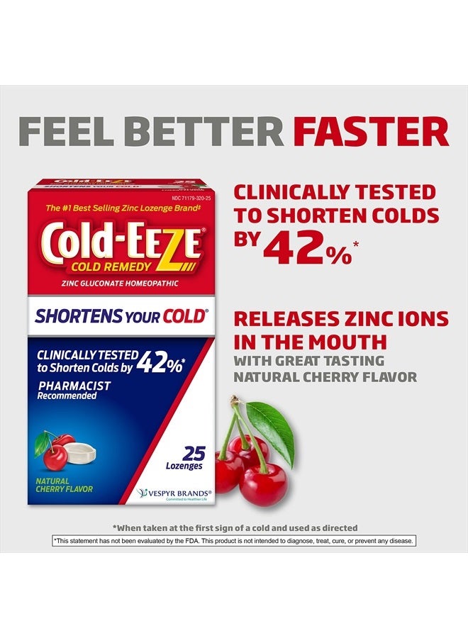 Cold-EEZE أقراص كولد-إيزي الطبيعية بنكهة الكرز مع الزنك، علاج منزلي للبرد، يقلل من مدة نزلات البرد الشائعة، التهاب الحلق، السعال، الاحتقان وسيلان الأنف بعد البرد، 25 حبة - Image 2
