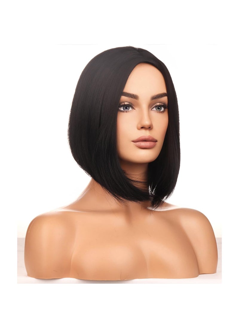 BERON BERON Black Bob Wigs Straight Short Hair Wigs for Women Natural Black Middle Part Synthetic Wigs Daily Party Use 