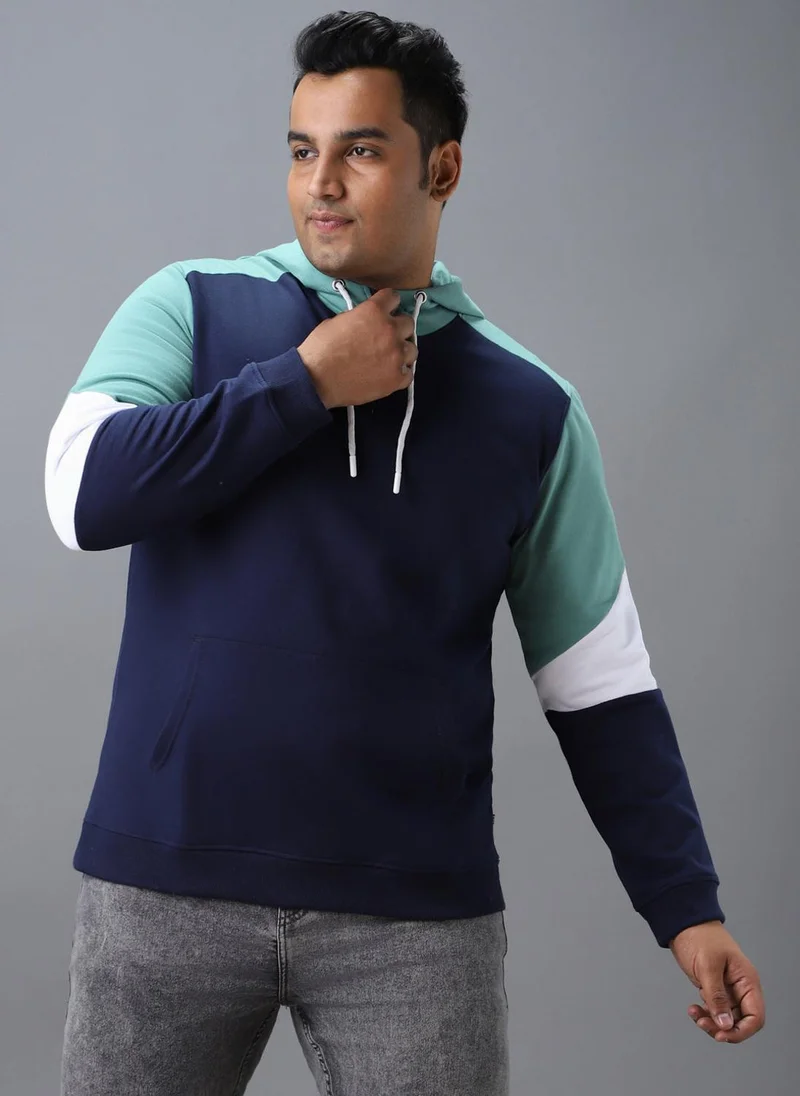 Urbano Fashion  Urbano Plus Men's Blue, Green Cotton Colour Block Hooded Neck Sweatshirt for Men | Best Price UAE
