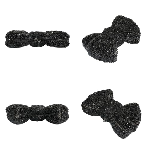 Tngan Women Luxury Bowknot Shaped Evening Clutch Sparkling Rhinestones Handbag for Banquet Wedding Party, A-black - Image 5