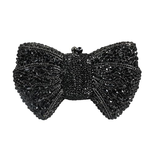 Tngan Women Luxury Bowknot Shaped Evening Clutch Sparkling Rhinestones Handbag for Banquet Wedding Party, A-black - Image 1