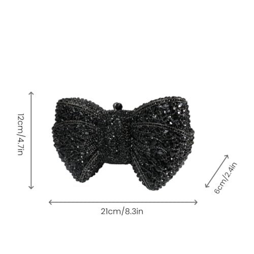 Tngan Women Luxury Bowknot Shaped Evening Clutch Sparkling Rhinestones Handbag for Banquet Wedding Party, A-black - Image 4