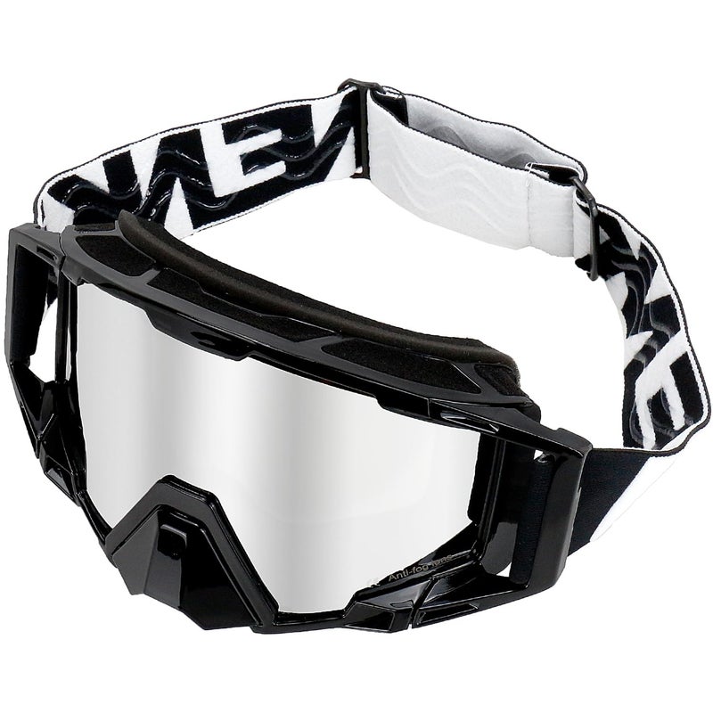 NENKI Dirt Bike Goggles with Nose Cover  Motocross  Off Road Goggles for Unisex Adults Black Frame  Silver Lens