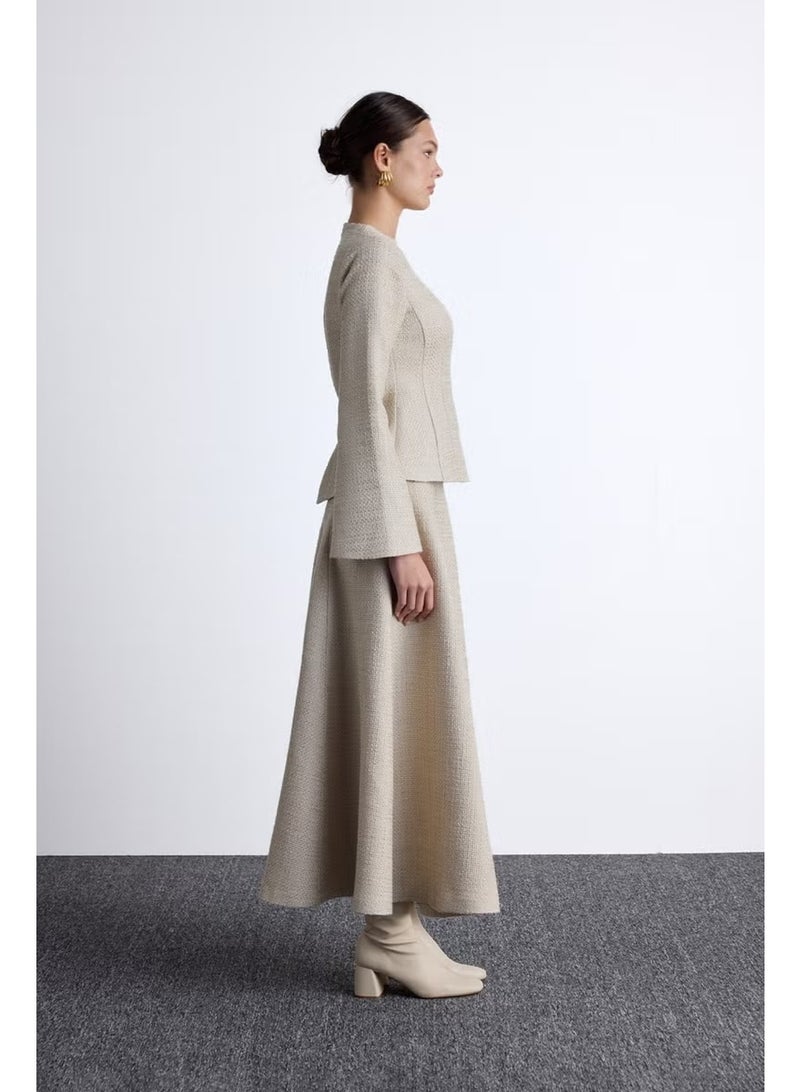 Manuka Peplum Detailed Tweed Blouse Beige - Image 5