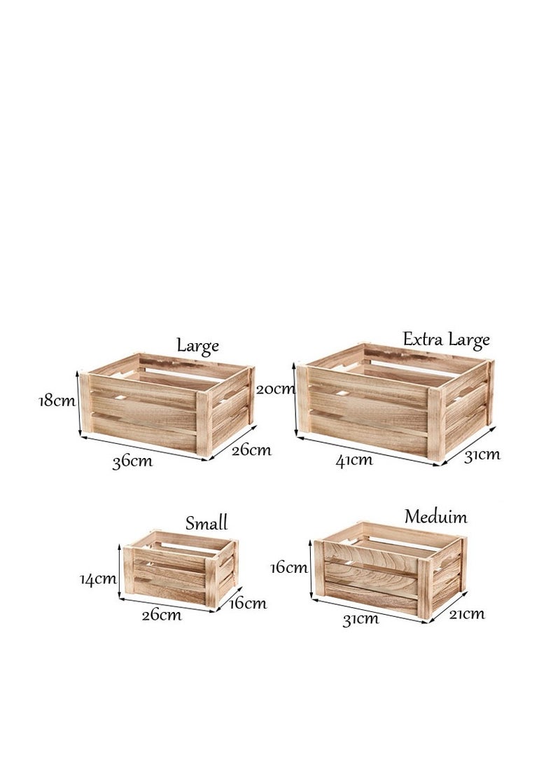 FFD Set of 4 Wooden Storage Crates with Cutout Handles – Rustic Nesting Boxes for Stylish Storage and Organization - Image 2