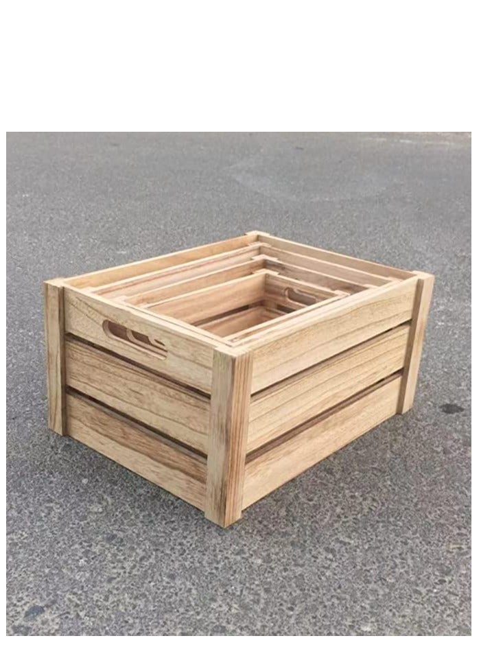 FFD Set of 4 Wooden Storage Crates with Cutout Handles – Rustic Nesting Boxes for Stylish Storage and Organization - Image 4