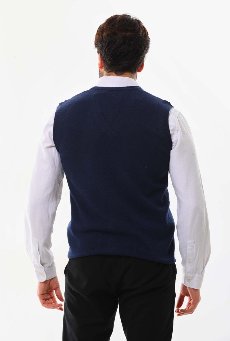Günay Men's V Neck Wool Sweater 0108 Navy Blue  - Image 4
