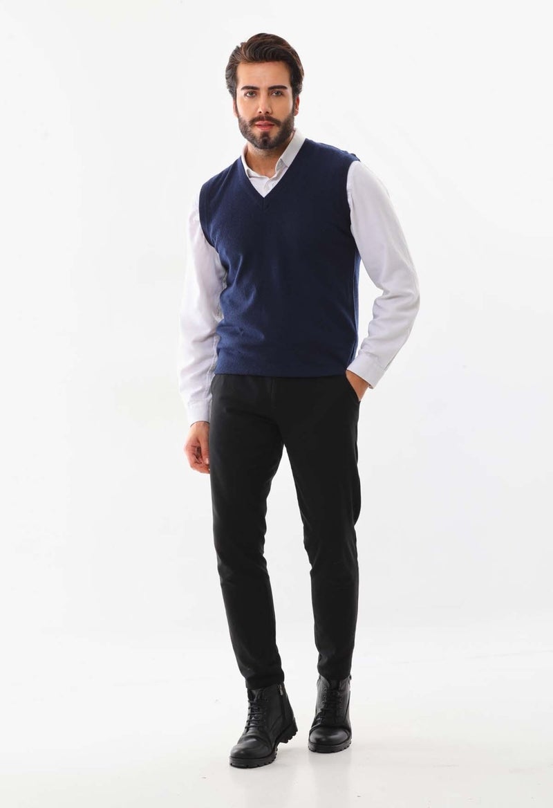 Günay Men's V Neck Wool Sweater 0108 Navy Blue  - Image 2
