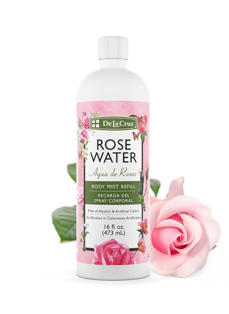 De La Cruz De La Cruz Rose Water Body Mist Refill- Rosewater Spray for Face, Skin and Hair 16 fl oz (1 Bottle)  - Image 1