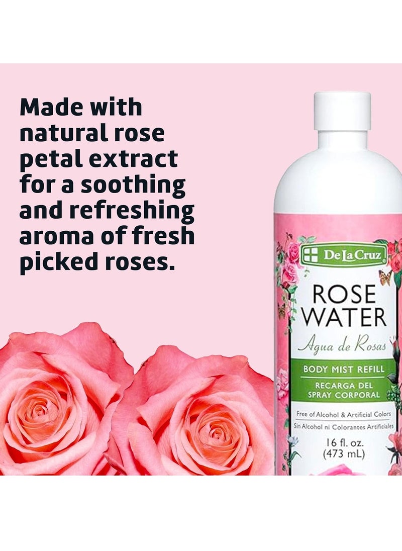 De La Cruz De La Cruz Rose Water Body Mist Refill- Rosewater Spray for Face, Skin and Hair 16 fl oz (1 Bottle)  - Image 2