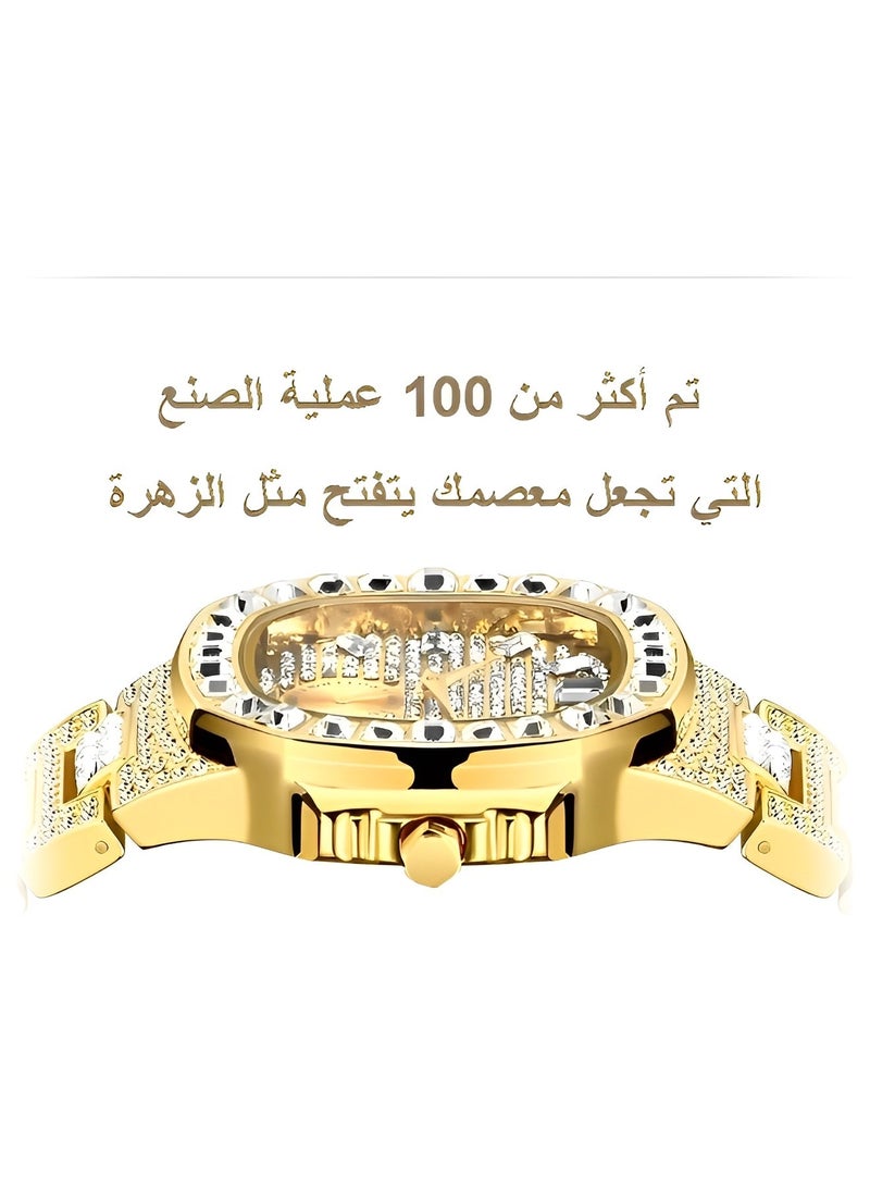 ريوكل ساعة كوارتز ألماسية للرجال مع حركة كوارتز وحزام من الفولاذ المقاوم للصدأ ومطلي بالذهب IPG وساعة يد فاخرة من الألماس المختبري ومقاومة للماء حتى 30 مترًا - Image 3