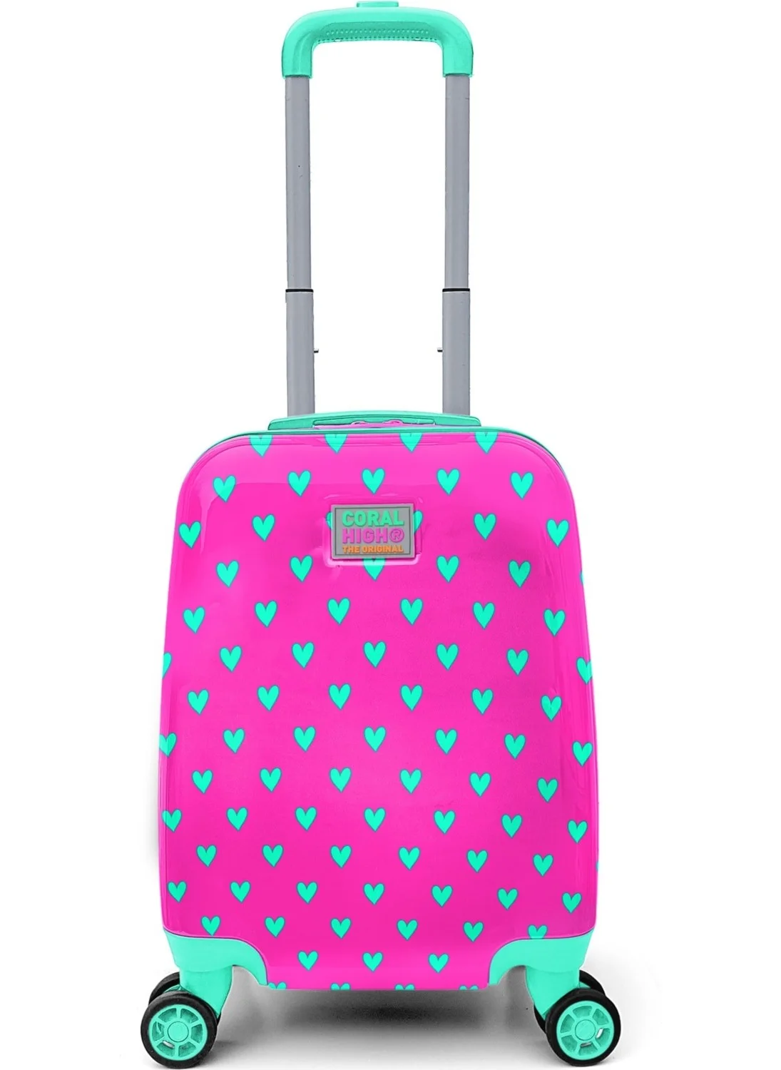 CORAL HIGH Patterned Kids Neon Pink Water Green Heart Patterned Children's Suitcase 16715 Black Patterned No Original