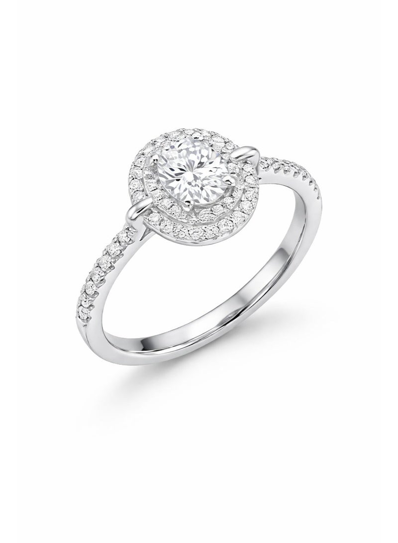 Fine Silver 925 Sterling Silver Women's Oval Halo Engagement Ring with Sparkling Cubic Zirconia - Image 1
