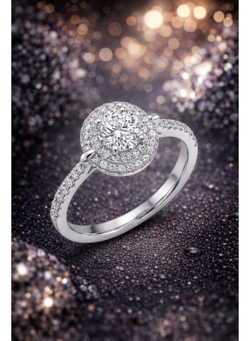Fine Silver 925 Sterling Silver Women's Oval Halo Engagement Ring with Sparkling Cubic Zirconia - Image 2