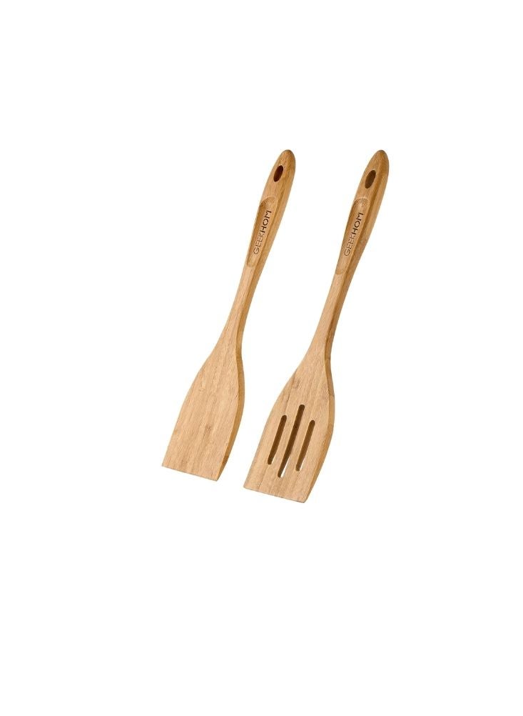 Premium Wooden Cooking Spatula Set – 2-Piece Non-Stick Bamboo Turner Utensils for Kitchen Use - Image 1