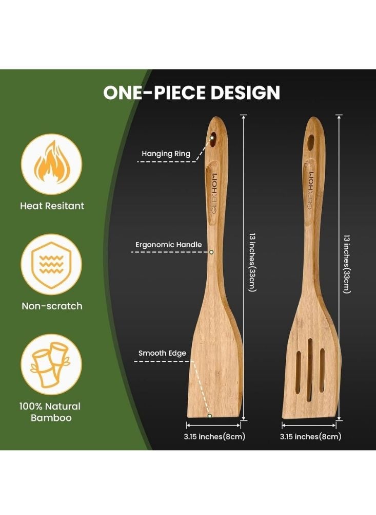 Premium Wooden Cooking Spatula Set – 2-Piece Non-Stick Bamboo Turner Utensils for Kitchen Use - Image 2