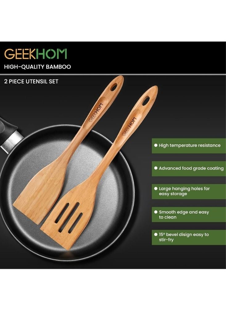 Premium Wooden Cooking Spatula Set – 2-Piece Non-Stick Bamboo Turner Utensils for Kitchen Use - Image 3