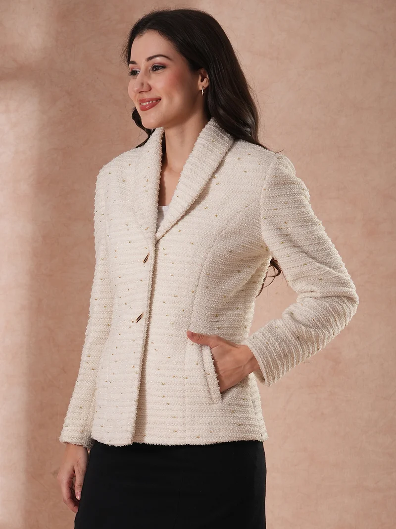 globus Women Shawl Lapel Shiny Self Design Single-Breasted Trench Coat
